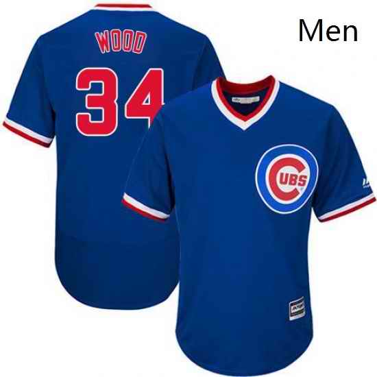Mens Majestic Chicago Cubs 34 Kerry Wood Replica Royal Blue Cooperstown Cool Base MLB Jersey